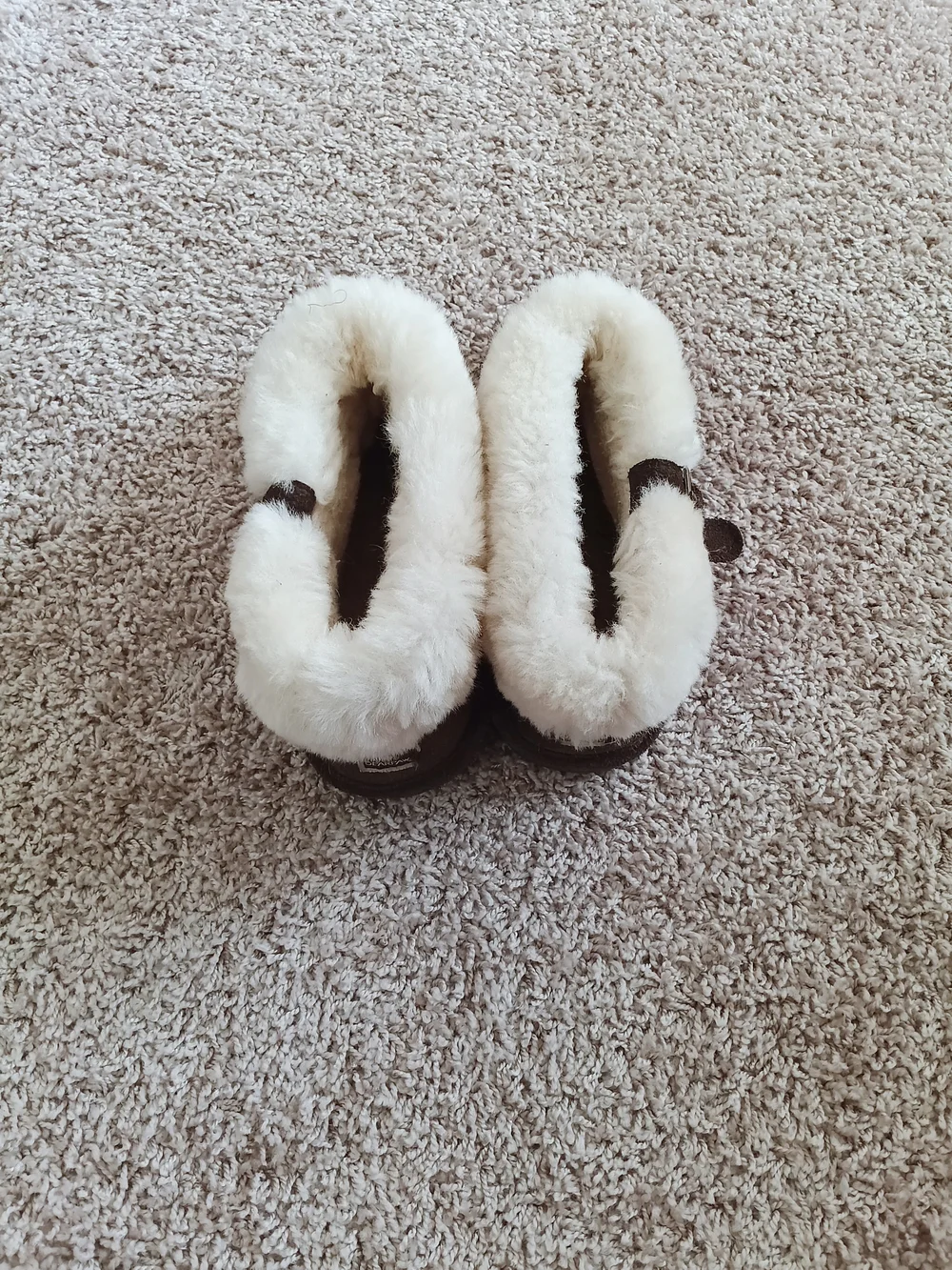 BearPaw Brown Suede Ankle‎ Booties with Cream Faux-Fur Cuff